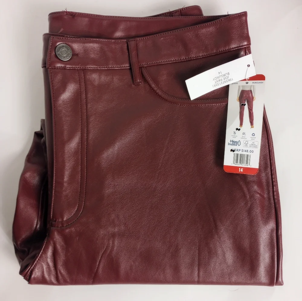 Joie Burgundy Leather Straight-Leg Pants